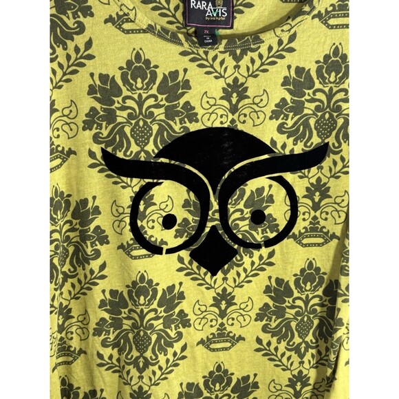 Rara Avis Apfel Lime Green Owl Print Vintage Stretch Blouse 2x Womens Minimalist - Picture 3 of 9